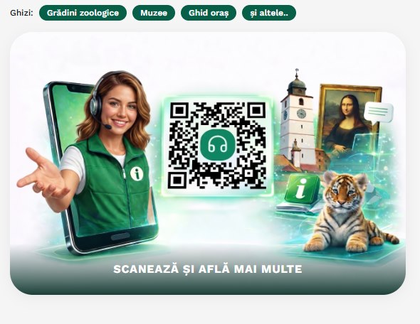 The ghid.live guide: a visitor scans a QR code and the exhibit answers.